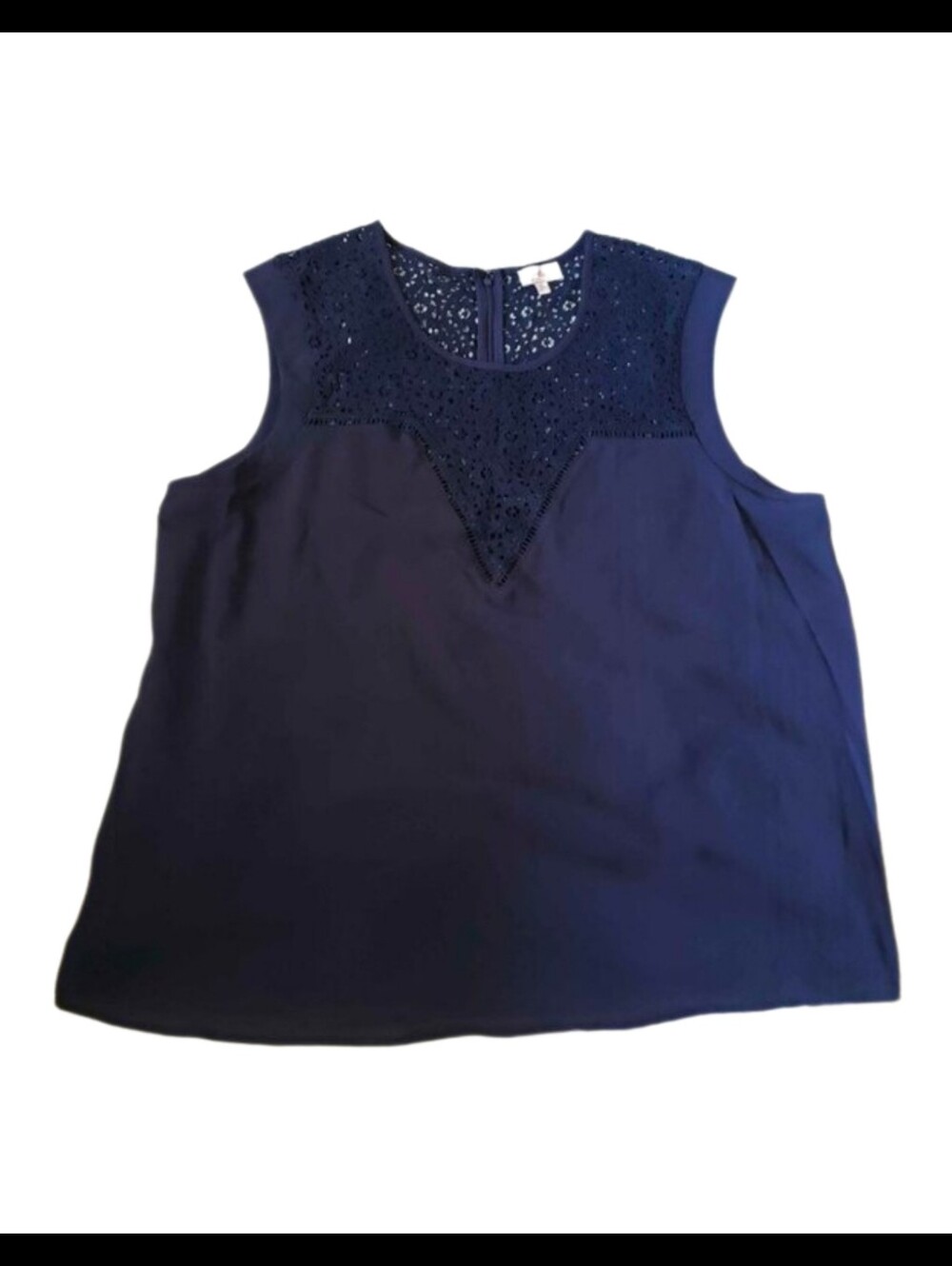 Sleeveless Navy Blue Blouse with Cut Out Details on Top